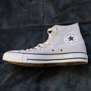 Light Grey and White Polkadot High Top Converse